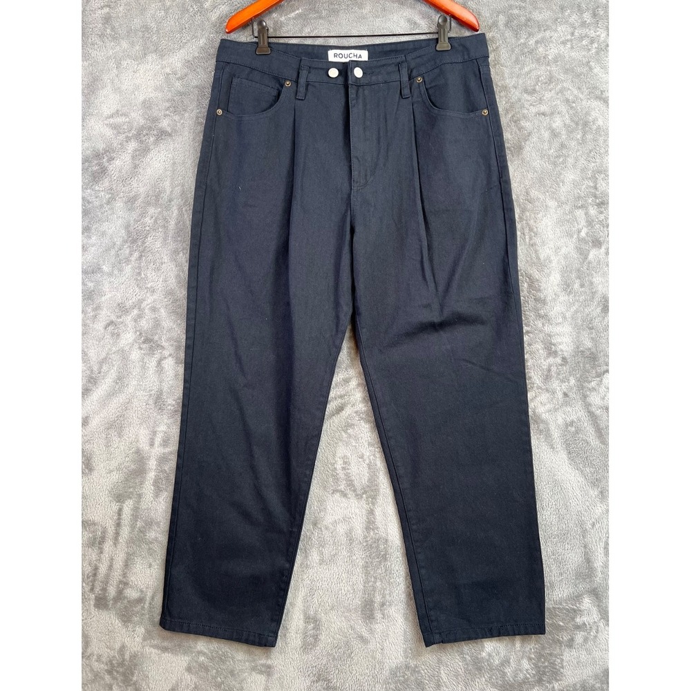 ROUCHA Dada Barrel Jeans Size C Large 36x27 Black Denim Pleated 5 Pocket Taper